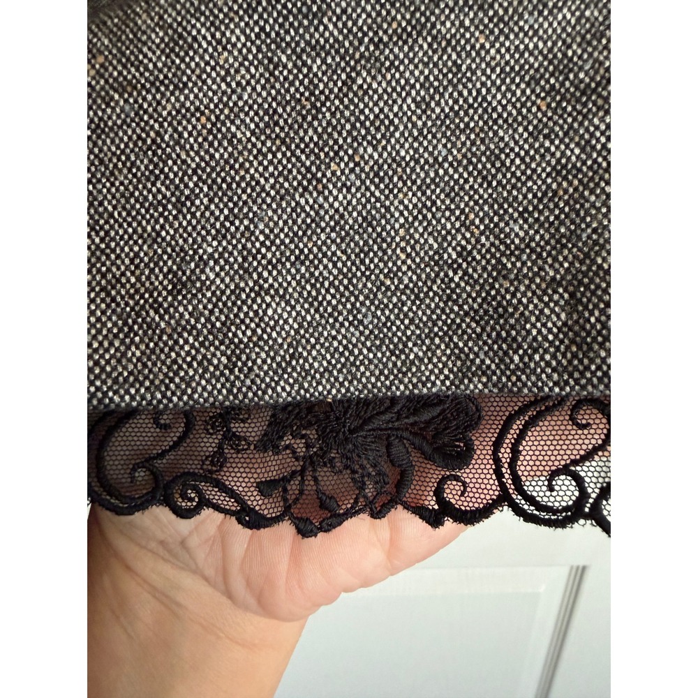 Ann Taylor Trumpet Skirt Women 2 Gray Wool Blend Lace Trim Dark Academia Tweed - Picture 4 of 16